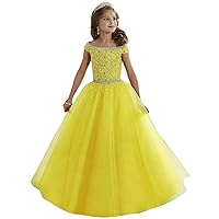 Flower Girls'Ball Gowns Beaded Tulle Long Pageant Dresses