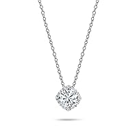 1.50 Carat Center Round Lab Grown White Diamond or Cubic Zirconia Cushion Frame Halo Pendant with 18 inch Silver Chain for Women in 925 Sterling Silver