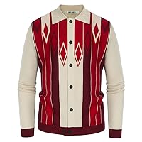 GRACE KARIN Men Casual Button Down Cardigan Sweater Retro Argyle Striped Sweater