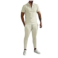 Men's Tracksuits 2 Piece Athletic Jogging Outfits Track Suits for Men Set Lapel Short Sleeve Shirt Long Pants