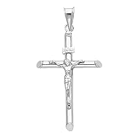 14K White Gold Crucifix Cross Charm Pendant - Crucifix Necklace Charm Pendant - 14K Gold Stamped Classic Fine Jewelry - Great Gift for Men & Women