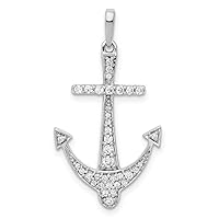 14k White Gold Lab Grown Diamond Nautical Ship Mariner Anchor Pendant Necklace Measures 30mm Long Jewelry Gifts for Women