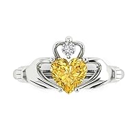1.65 ct Heart Cut Irish Celtic Claddagh Solitaire Yellow Simulated Diamond Anniversary Promise Bridal ring 18K White Gold