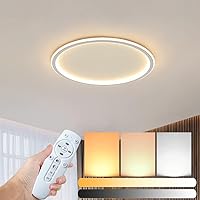 Dimmable LED Ceiling Light Fixture Flush Mount,24 inch Modern Round Recessed Ceiling Lamp with Remote Control and APP Adjustment,White 66W Close to Ceiling Lighting Living Room Bedroom,3000K-6000K