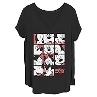 Disney Women's Classic Mickey Mouse Expression Grid Junior's Plus Short Sleeve Tee Shirt