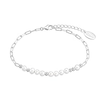 s.Oliver 2034891 Women's Bracelet 925 Sterling Silver with Freshwater Cultured Pearl 17 + 3 cm White Comes in Jewellery Gift Box, Sterling Silver, None