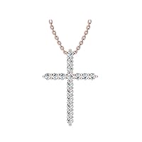14k Rose Gold archetypical cross pendant set with 16 glistening round white diamonds (1/2ct t.w, H-I Color, I1 Clarity), suspended on a 18