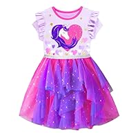VIKITA Summer Toddler Girl Dress Short Sleeve Birthday Party Tutu Dresses for Little Girls 2-12 Years