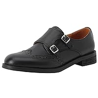 U-lite Womens Monk Strap Shoes Sheepskin Perforated Fashion Buckle Vamp Brouge Oxfords Dress Shoes