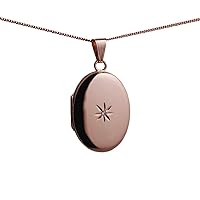British Jewellery Workshops 9ct Rose Gold 27x20mm oval diamond star set Locket with a 1mm wide curb Chain