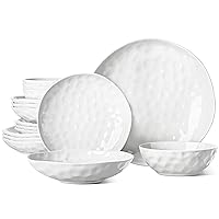 Large Dinnerware Set 16 Piece Service for 4, Plates and Bowls Sets, High-fired at 2372°F, for Dessert Salad and Pasta, Dishes Set w/Cereal Bowls