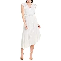Parker Women's Jannie Short Sleeve Wrap Midi Dress, White/Black, M