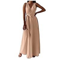 Women's Sexy Formal Dress 2023 Summer Cutout Ruched Slit Wrap Cocktail Party Maxi Dresses with Belt