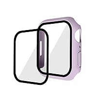 2 Pack Hard PC Case with Tempered Glass Screen Protector for Apple Watch 7/8/9,Ultra-Thin Scratch Resistant Smartwatch Cover for iWatch 45mm Accessories - Light Purple