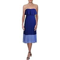 Aidan Mattox Womens Blue Pleated Overlay Strapless Below The Knee Party Fit + Flare Dress 2