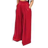 NRTHYE Womens Palazzo Long Pants High Waist Wide Leg Stretchy Loose Fit Casual Trousers with Pocket