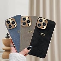 Personalized Suede Case for iPhone 14 Pro Max Phone case Initials Engraving/Monogram Engraved PU Leather Phone case Gift idea for her/he (Black, iPhone 14 Pro Max)