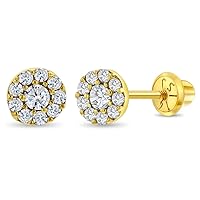 14k Yellow Gold Girls Sparkling Round Cubic Zirconia Burst Screw Back Earrings - Beautiful CZ Earrings For A Little Girl - Delicate Burst of CZ Earrings For A Younger Girl