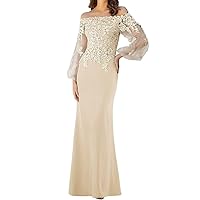 Long Sleeve Plus Size Mother of The Groom Dresses Off Shoulder Chiffon Lace Appliques Mother of Bride Dresses 2024