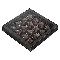 Restaurantware Sweet Vision 9.1 x 9.1 x 1.6 Inch Square Candy Boxes 100 Disposable Bakery Gift Boxes - 16 Compartments With Slidable Clear Lids Black Paper Boxes For Chocolate And Treats