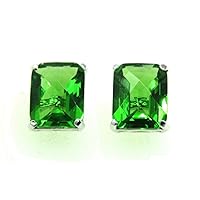 E40810P Tradition Mt St Helens Green Helenite May Birthstone Sterling Silver Rectangle Stud Earrings