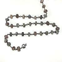 Labradorite 2MM Faceted Rondelle Gemstone Beaded Rosary Chain by Foot For Jewelry Making - 24K Gold Plated Over Silver Handmade Beaded Chain Connectors - Wire Wrapped Bead Chain Necklaces