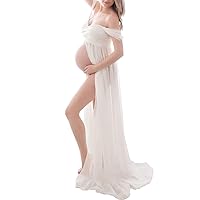 Maternity Dress Split Front Sheer Chiffon Maternity Gown Off Shoulder Pregnancy Lace Maxi Dress for Photo Shoot