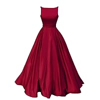 Prom Dresses Long Satin A-Line Formal Dress for Women with Pockets Dark Red Size 2