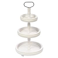 Wooden 3 Tiered Tray Stand Farmhouse with Metal Handle Round White 3 Tier Serving Tray for Home Kitchen Shelf Dinning Table Seasonal Holiday Decorations