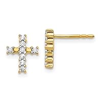 14k Gold Lab Grown Diamond SI1 SI2 G H I Religious Faith Cross Post Earrings Jewelry for Women