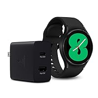 SAMSUNG Galaxy Watch 4 + 35W Duo Wall Charger Bundle, 40mm Bluetooth Smartwatch w/Body, Health, Fitness, Sleep Tracker, Black Band and Dual Port USB C Adapter, Super Fast Charging Block, Black
