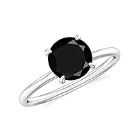 Natural Black Onyx Round Solitaire Ring for Women Girls in Sterling Silver / 14K Solid Gold/Platinum