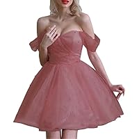 Pearl Tulle Short Prom Dresses Off Shoulder Cocktail Evening Gowns Puffy Mini Homecoming Party Dress for Teens