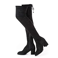 N.N.G Women Over Knee Boots Thigh High Suede Block Heel Lace Up Black Winter Long OTK Comfort