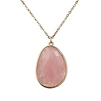 Stunning Rose Quartz and Gold-Plated Pendant Necklace Featuring a Unique Gemstone Charm, an Exquisite Choice for Special Occasions like Mother's Day, Anniversaries, and Birthdays