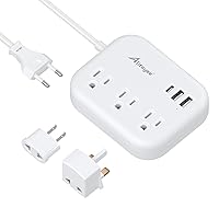 European Travel Plug Adapter, Alitayee EU/UK/US Travel Power Strip with 3 Outlets 3 USB Ports, International Universal Plug Adapter with 3ft Extension Cord to EU UK Italy Spain France Germany Cruise