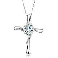 Rylos Simply Elegant Beautiful Aquamarine & Diamond Pendant Necklace - March Birthstone*
