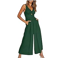 Summer Jumpsuits for Women 2024 Wide Leg Overalls Dressy Casual Rompers V Neck Sleeveless Jumpers Wedding Jumpsuit
