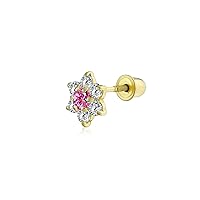0.25CTW Round Cut CZ Diamond Floral Stud Helix Cartilage Earrings For Womens Mens In 14K Yellow Gold Plated 925 Silver