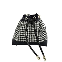 Harris Tweed Wool & Leather Bucket Bag,Stylish and Spacious Purse for Women.Crossbody/Handbag/Hobo Bag(7.5 * 6.7 * 4.7in)
