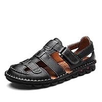 Summer Sandals, Men's Anti slip Beach Shoes, Headband Sandals, Cowhide Top Layer, Large Size Handsewn Fishing Sandals, Mountaineering and hiking sandals Black11 12, 13, 14