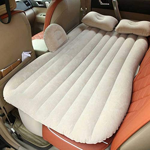 Amautolucky Car Air Bed Travel Inflatable Mattress Air Bed Camping Universal SUV Back Seat Couch with Protection Air Cushion (Khaki)