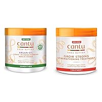 Cantu Leave-In Conditioning Repair Cream with Argan Oil, 16 oz (Packaging May Vary) & Grow Strong Strengthening Treatment with Shea Butter, 6 oz (Packaging May Vary)
