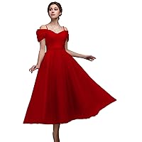 Women's Spaghetti Strap Prom Dresses for Women 2023 Tea Length Tulle Formal Evening Party Gowns