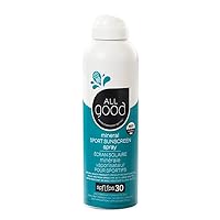 All Good Sport Sunscreen Spray - UVA/UVB Broad Spectrum SPF 30 - Water Resistant, Coral Reef Friendly - Zinc, Calendula, Aloe (6 oz)
