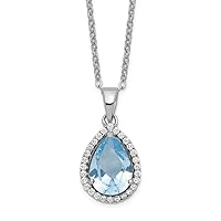 925 Sterling Silver Spring Ring Polished Created Aquamarine and CZ Cubic Zirconia Simulated Diamond Necklace 18 Inch Jewelry for Women