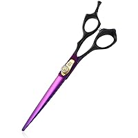 7.0 inches Professional Decompressed Elastic Handle Pet Grooming Scissors Set,Straight & Chunker & 2 Curved Scissors 4pcs Set for Dog Grooming (Purple) (Cutting Scissor)