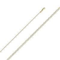 14k Gold 2.0mm Flat Mariner With Rhodium Pave Chain Necklace Jewelry for Women - Length Options: 16 18 20 22 24