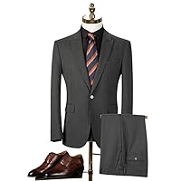 Men's Gray Striped Business Casual Fashion Suit Professional Formal Fit Groom Wedding Dress