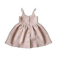 Long Sleeve Romper for Girls Toddler Girl Summer Cotton Linen Solid Print Dress Camisole Dress Simple Dresses